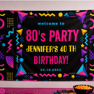 Benutzerdefinierte Retro-Neon-80er-Geburtstag Erwa Banner