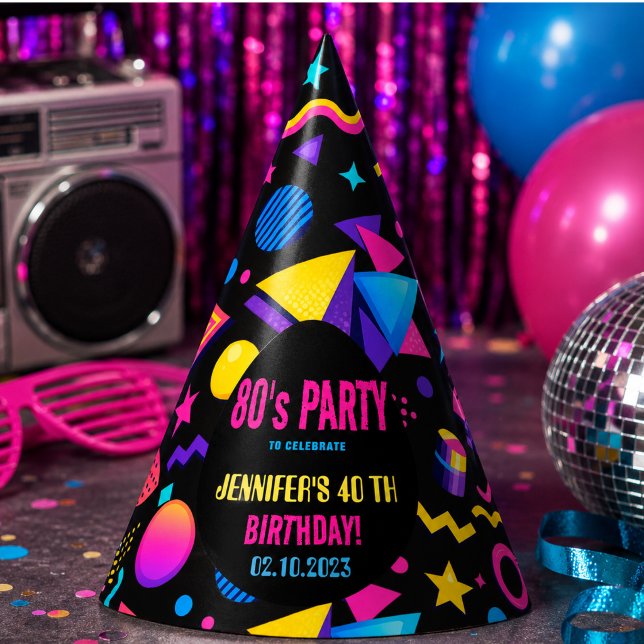 Benutzerdefinierte Retro-Neon-80er-Geburtstagsfeie Partyhütchen (Custom Retro Neon 80's Birthday Party Hat)