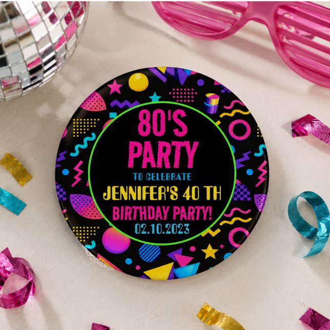 Benutzerdefinierte Retro-Neon-Geburtstagsfeier der Button (Custom Retro Neon 80’s Birthday – Fun Adult Button)