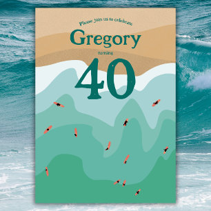 Benutzerdefinierte Retro-Surfing-Ozean 40. Geburts Einladung