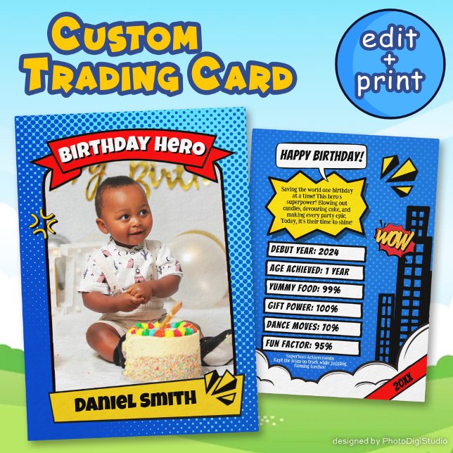 Benutzerdefinierte Rookie-Handelskarte, Geburtstag Telefonnummerkarte (Custom Comic Birthday Trading Card Birthday Favors)