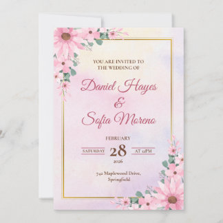 Benutzerdefinierte rosa Aquarell-Hochzeitseinladun Einladung