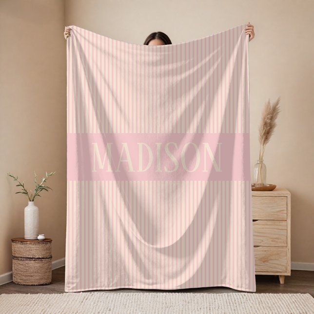 Benutzerdefinierte rosa Baby Shower Decke als Gesc (Newborn baby shower name blanket for Girls, Birthday gift striped throw blanket for Girls or Women)