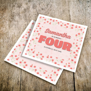 Benutzerdefinierte rosa Blumenparty zum vierten Ge Serviette
