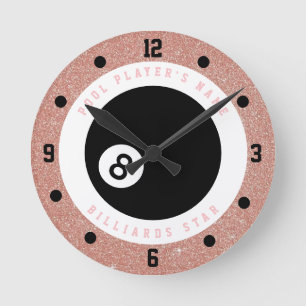 Benutzerdefinierte rosa Glitter Girls Billard Pool Runde Wanduhr