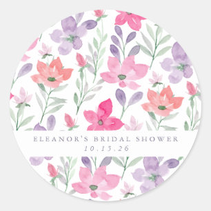 Benutzerdefinierte rosa lila Wasserfarbe Floral-Br Runder Aufkleber