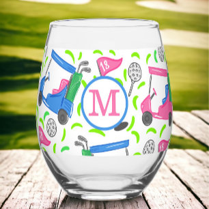 Benutzerdefinierte rosa Monogramm-Golfkarren Prepp Weinglas Ohne Stiel