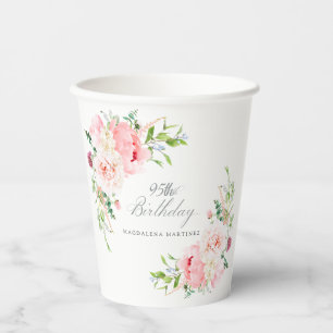 Benutzerdefinierte rosa Pfingstrose-Blumen zum 95. Pappbecher