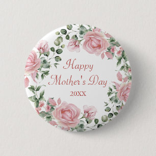 Benutzerdefinierte rosa Rosen-Blumen-Happy-Muttert Button
