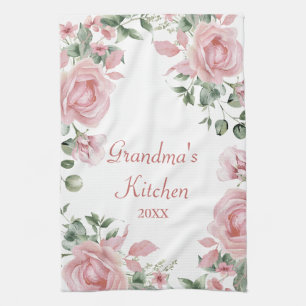 Benutzerdefinierte rosa Rosen Blumen Oma Küche Geschirrtuch
