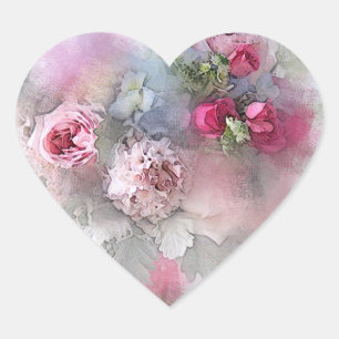 Benutzerdefinierte rosa rote Rosen Aquarell Leere  Herz-Aufkleber