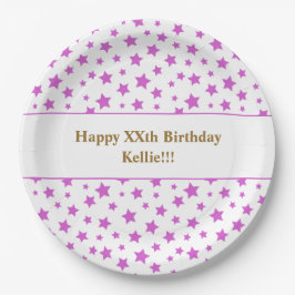Benutzerdefinierte rosa Sterne mit Geburtstagspart Pappteller