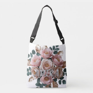 Benutzerdefinierte Rose Gold Floral Monogramm-Schu Tragetaschen Mit Langen Trägern