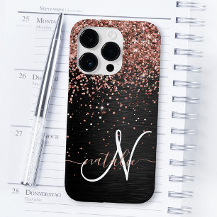 Benutzerdefinierte Rose Gold Glitter Schwarz Glanz iPhone 14 Pro Hülle