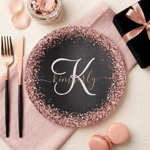 Benutzerdefinierte Rose Gold Glitter Schwarz Glanz Pappteller