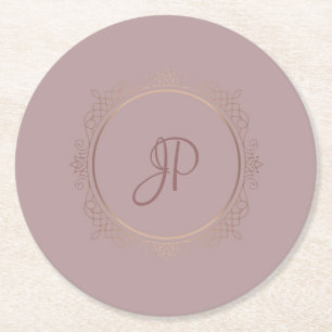 Benutzerdefinierte Rose Gold Mit Monogramm Vorlage Runder Pappuntersetzer