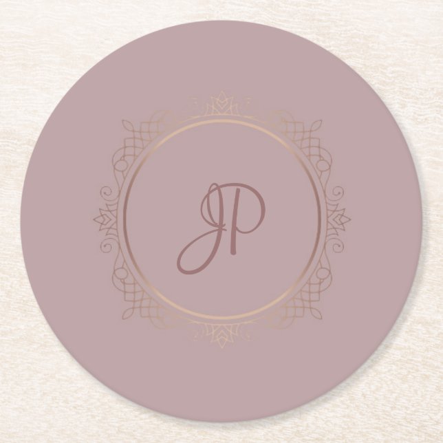 Benutzerdefinierte Rose Gold Mit Monogramm Vorlage Runder Pappuntersetzer (Vorderseite)
