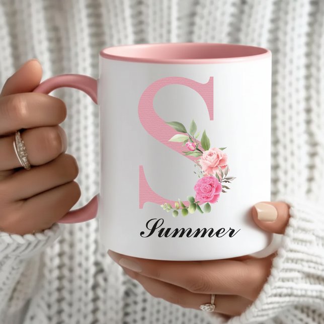 Benutzerdefinierte Rosen Blumen-Tasse Muttertag Ge Tasse (Custom Floral Rose Mug Bridal Shower Gift for Her, Rose Monogram Coffee Mug Bridesmaid Proposal Gift)