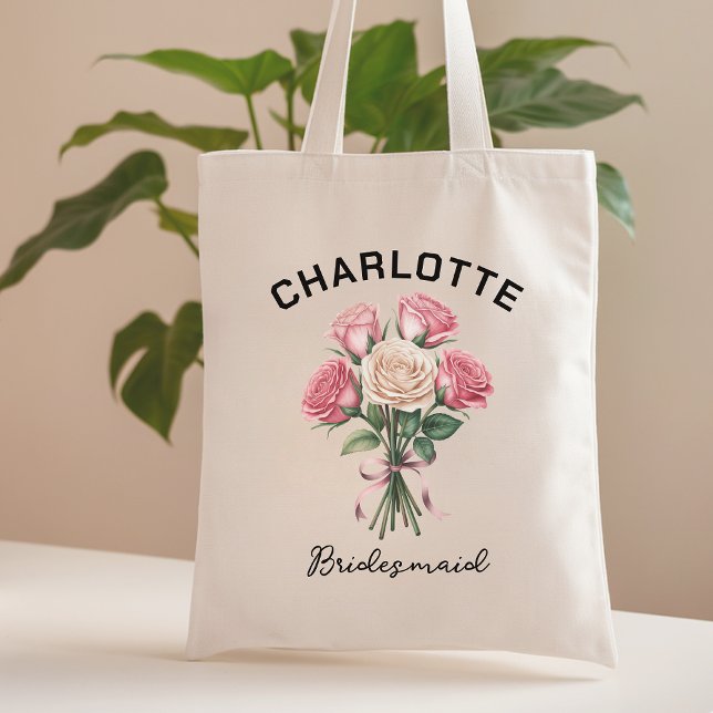 Benutzerdefinierte Rosen Brautträger-Tasche für Br Tragetasche (personalized bridesmaid tote gift, roses bridal tote bag custom, floral bridesmaid proposal bag gift)