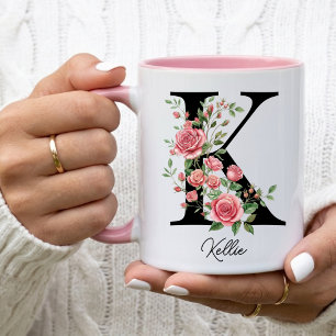 Benutzerdefinierte Rosen-Geburtsblume Gif Monogram Tasse