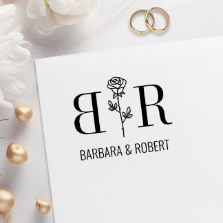Benutzerdefinierte Rosen-Hochzeitsmonogramm-Initia Gummistempel