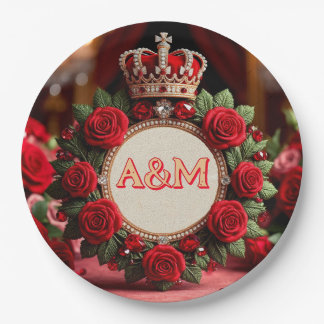 👑 Benutzerdefinierte Rosenkrone Monogramm Namensg Pappteller