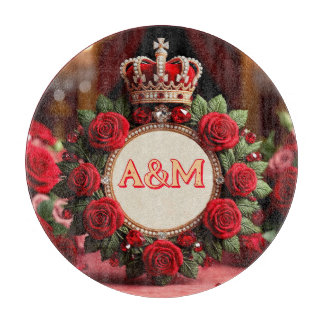 👑 Benutzerdefinierte Rosenkrone Monogramm Namensg Schneidebrett