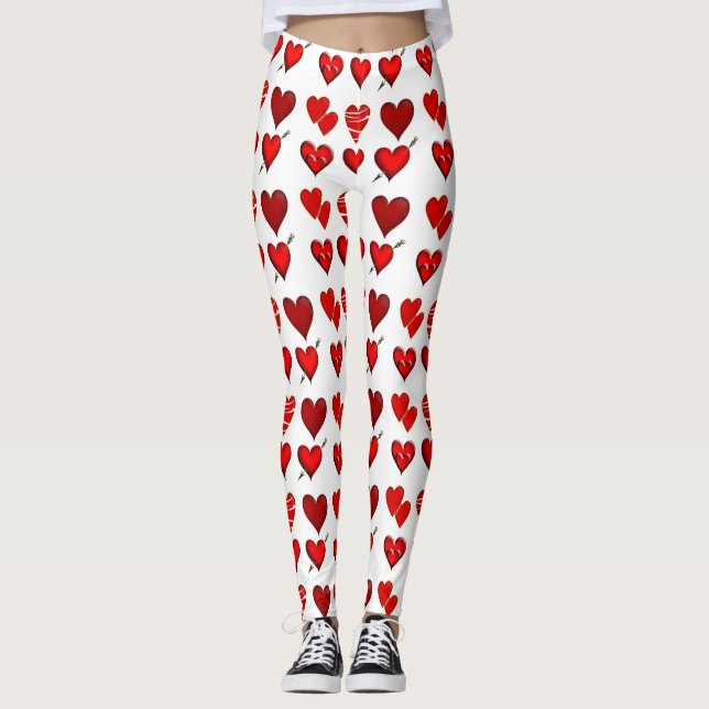 Benutzerdefinierte rote Herzinfarkt-Liebe Design-L Leggings (Vorderseite)