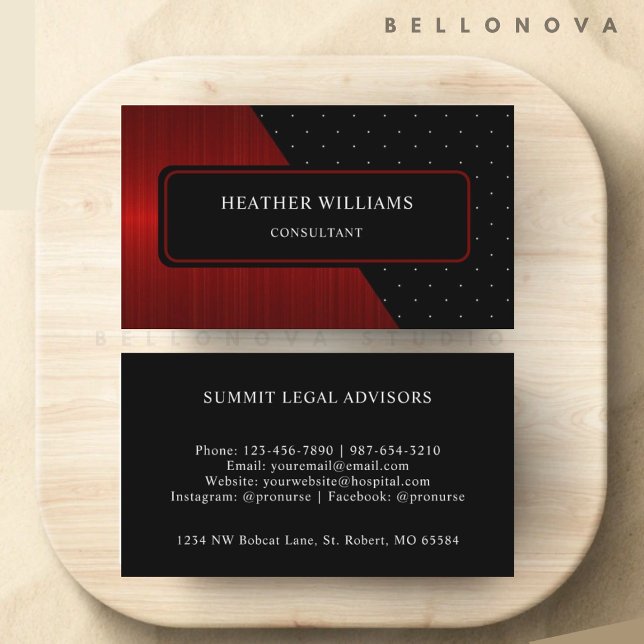 Benutzerdefinierte rote Streifen Schwarz-weißer Pu Visitenkarte (Custom Red Stripes Black White Dot Professional Business Card)