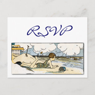 Benutzerdefinierte RSVP Kind am Strand Vintage Art Einladungspostkarte