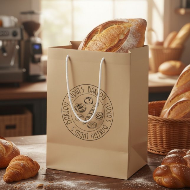 Benutzerdefinierte rustikale Bäckerei-Logo-Kraftpa Mittlere Geschenktüte (Von Creator hochgeladen)
