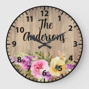Benutzerdefinierte Rustikale Holz Rosa Lila Gelbe Große Wanduhr