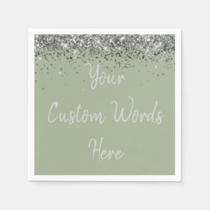 Benutzerdefinierte Sage-Grün & Silber-Glitter-Gebu Serviette