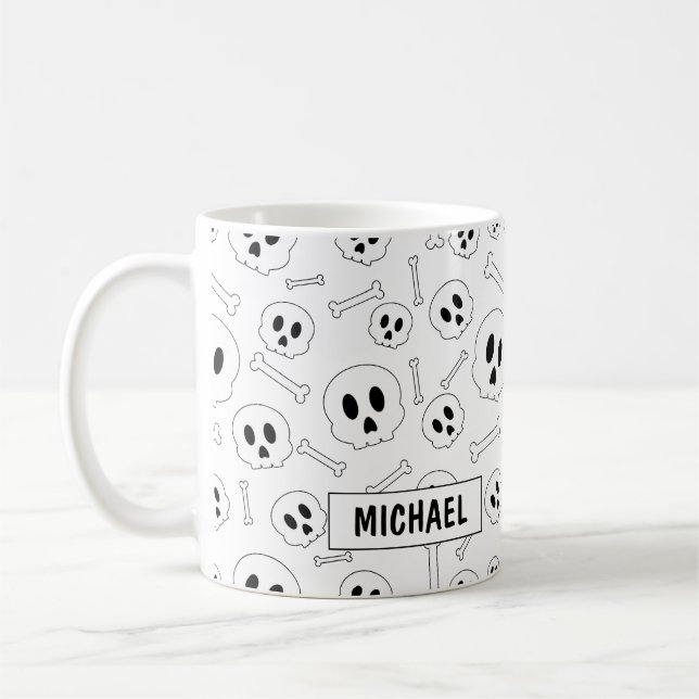Benutzerdefinierte Schädel und Knochen Cartoon-Hal Kaffeetasse (Links)