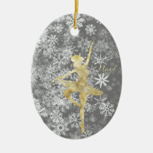 Benutzerdefinierte Schneeflocken Goldfolie Graue B Keramik Ornament