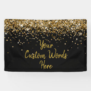 Benutzerdefinierte Schwarz-Gold-Geburtstagsfeier-F Banner