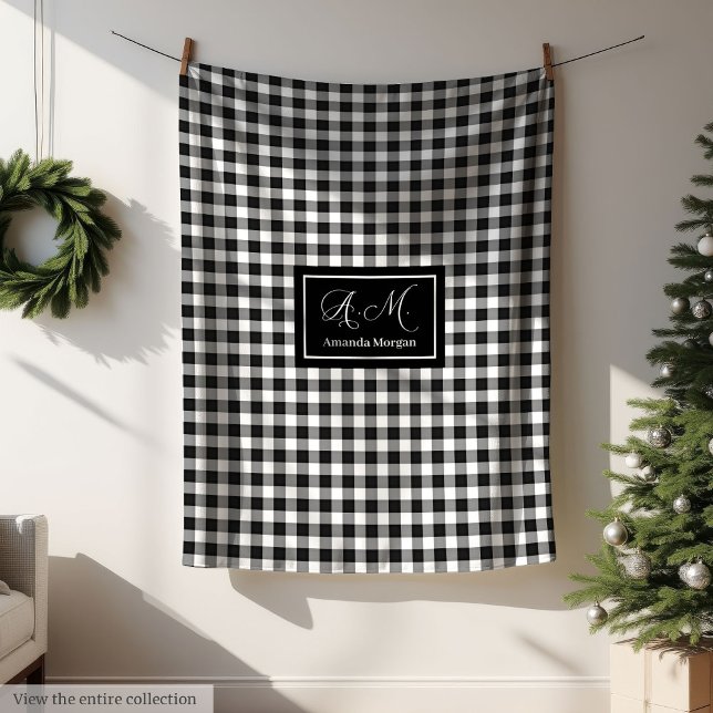 Benutzerdefinierte Schwarz-Weiß-Büffel-Karo-Decke  Fleecedecke (Custom Black White Buffalo Plaid Blanket for Men’s Gift)