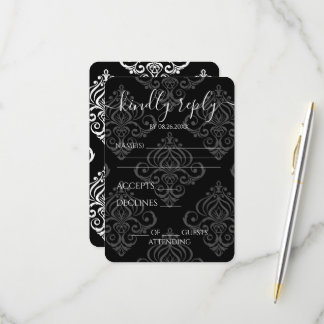 Benutzerdefinierte Schwarz-Weiß-Damaskus-Hochzeit RSVP Karte
