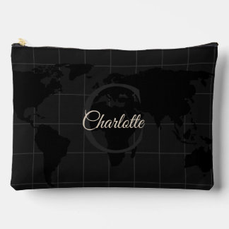 Benutzerdefinierte Schwarz-Weiß-Weltkarte Monogram Zubehörtasche