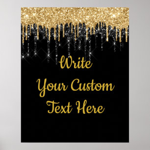 Benutzerdefinierte schwarze Gold-Glitter-Geburtsta Poster