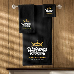 Benutzerdefinierte schwarze & goldene Bootname Wil Badhandtuch Set