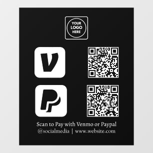 Benutzerdefinierte schwarze QR-Zahlung Venmo- un Fensteraufkleber