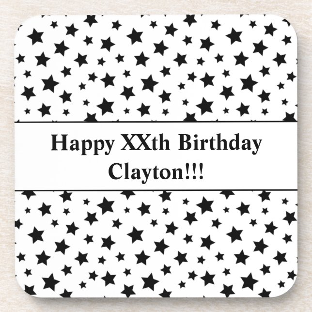 Benutzerdefinierte schwarze Sterne mit Message Bir Getränkeuntersetzer (Vorderseite)