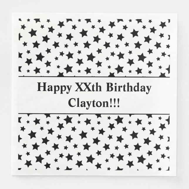 Benutzerdefinierte schwarze Sterne mit Message Bir Serviette (Vorderseite)