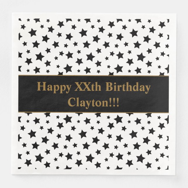 Benutzerdefinierte schwarze Sterne mit Message Bir Serviette (Vorderseite)