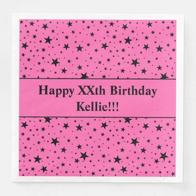 Benutzerdefinierte schwarze Sterne mit Message Bir Serviette (Vorderseite)