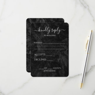 Benutzerdefinierte schwarze texturierte Hochzeit RSVP Karte