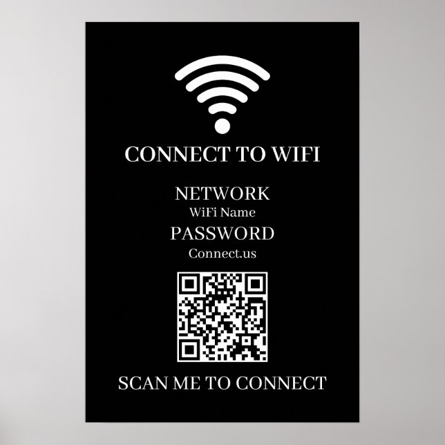 Benutzerdefinierte schwarze WiFi-QR | Netzwerk-Pas Poster (Vorne)