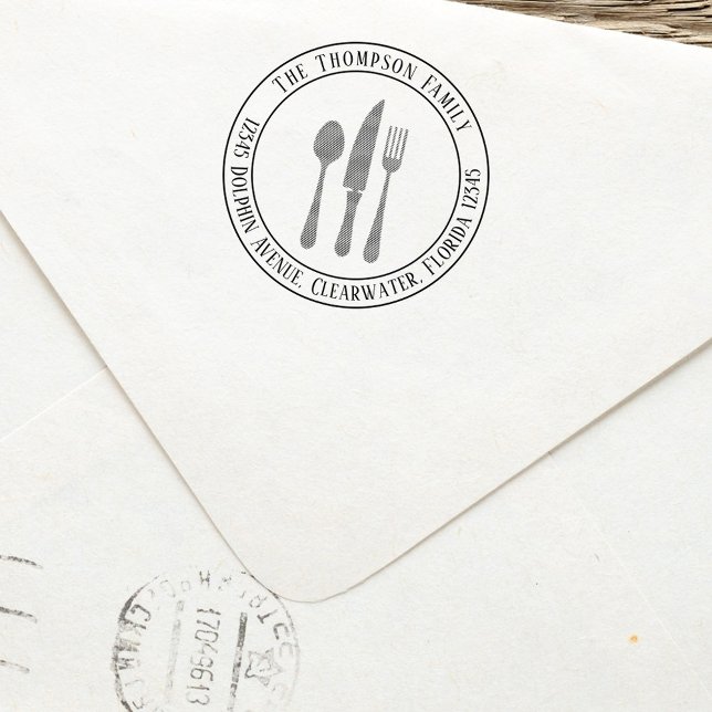 Benutzerdefinierte Silverware für einfache Rücksen Permastempel (Silverware custom return address stamp.)