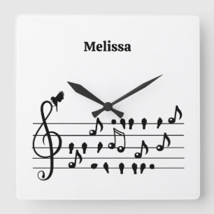 Benutzerdefinierte Singvogel-Violinenschlüssel-Kun Quadratische Wanduhr